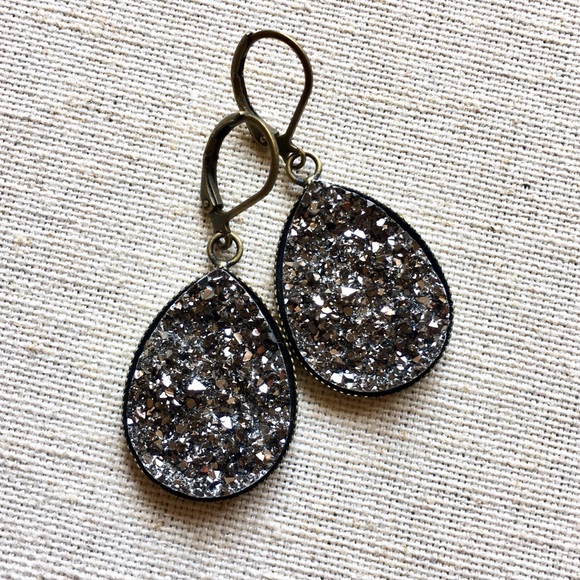 Large Gunmetal imitation Druzy Statement Earrings - Picture 3 of 7